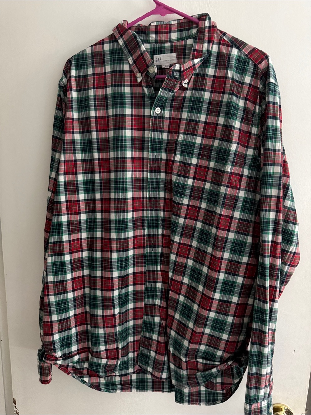 GAP Red, Green & White Plaid Button-Down Shirt